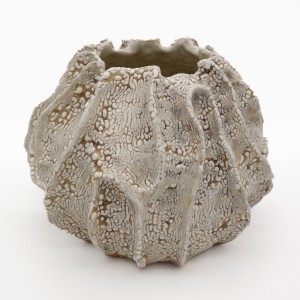 Large vessel with white crawl glaze