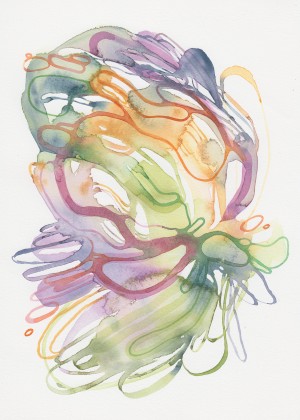 Abstract watercolor painting with organic shapes